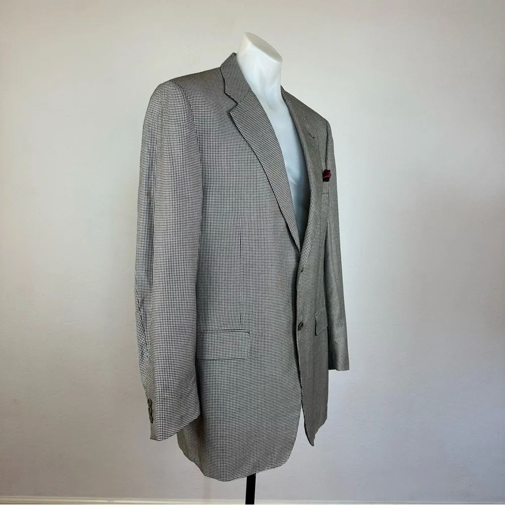 Canali Silk Black and White Puppytooth Blazer